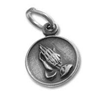 Silver round pendant with praying hands