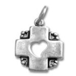 Silver cross pendant with heart-shaped cutout