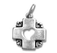 Silver cross pendant with heart-shaped cutout
