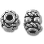 Two silver braided-pattern metal beads