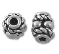 Two silver braided-pattern metal beads