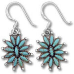 Silver turquoise flower dangle earrings