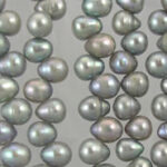 Close-up silver-gray lustrous pearl strands