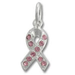 Silver pink gemstone awareness ribbon charm