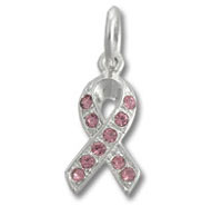 Silver pink gemstone awareness ribbon charm