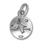 Round silver pendant with witch silhouette