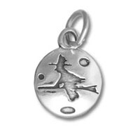 Round silver pendant with witch silhouette