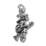 Silver witch on broomstick charm