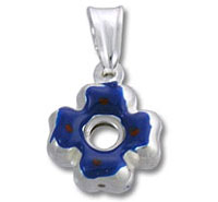 Silver flower pendant with blue enamel