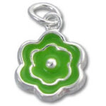 Green enamel flower charm with silver loop