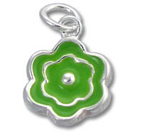 Green enamel flower charm with silver loop