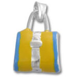 Yellow handbag charm with blue sides