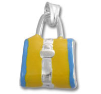 Yellow handbag charm with blue sides Yellow handbag charm with blue sides