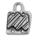 Antique silver padlock charm with diagonal stripes