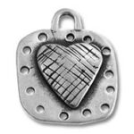 Textured heart pendant on horseshoe-shaped metal base