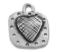 Textured heart pendant on horseshoe-shaped metal base