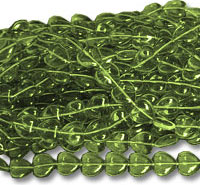 Strand of green leaf-shaped glass beads