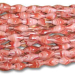 Rows of pink twisted glass beads