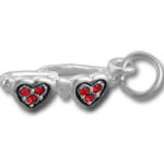 Silver double heart charm with red gems