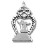 Silver couple heart crown pendant