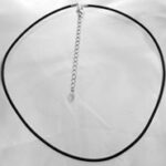 Black cord choker with silver extender chain