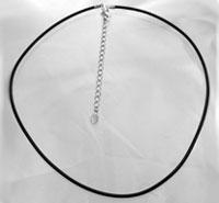 Black cord choker with silver extender chain