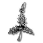 Silver holly sprig pendant charm