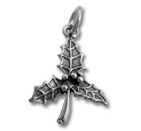 Silver holly sprig pendant charm