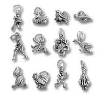 Twelve silver zodiac charm pendants