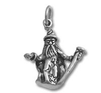 Silver wizard charm pendant with staff