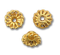 Three gold floral jewelry bead caps