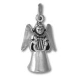 Silver angel pendant charm holding harp