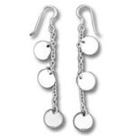 Pair of silver dangling disc chain earrings
