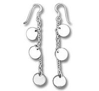 Pair of silver dangling disc chain earrings