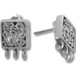 Silver filigree square stud earrings with three loops