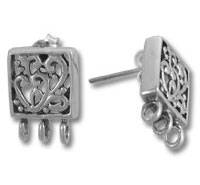 Silver filigree square stud earrings with three loops