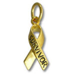 Gold awareness ribbon pendant reading "SURVIVOR