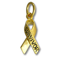 Gold awareness ribbon pendant reading "SURVIVOR