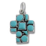 Silver cross pendant with turquoise gemstones