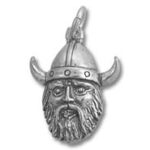 Silver Viking head pendant with horned helmet
