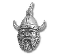 Silver Viking head pendant with horned helmet