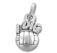 Silver volleyball charm with DIG lettering