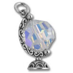 Iridescent crystal globe charm on silver stand