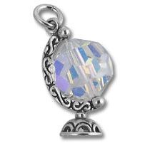 Iridescent crystal globe charm on silver stand