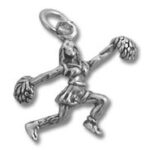Silver cheerleader charm with pom-poms