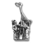 Silver charm pendant depicting three medieval figures