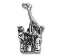 Silver charm pendant depicting three medieval figures