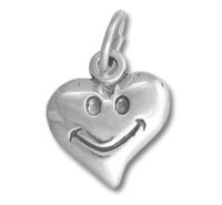 Silver heart charm with smiling face