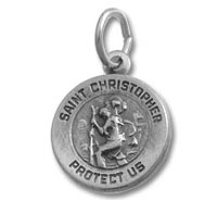 Saint Christopher medal pendant reading "Protect Us
