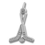 Silver crossed hockey sticks and puck pendant
